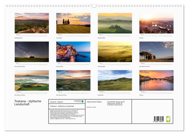 Produktbild: Toskana - idyllische Landschaft (Wandkalender 2026 DIN A2 quer), CALVENDO Monatskalender