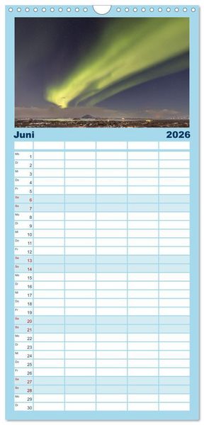 Produktbild: Familienplaner 2026 - Magie der Nordlichter Islands mit 5 Spalten (Wandkalender, 21 x 45 cm) CALVENDO