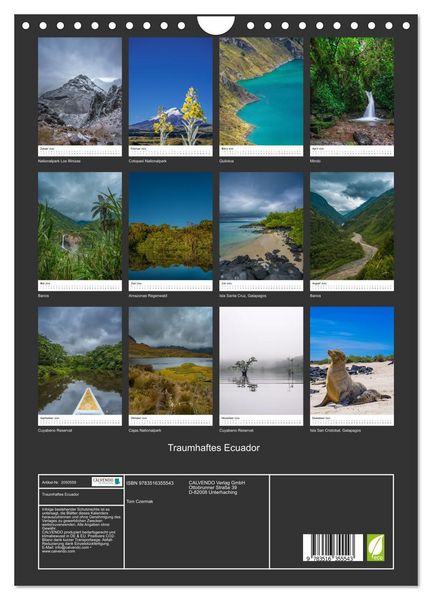 Produktbild: Traumhaftes Ecuador (Wandkalender 2026 DIN A4 hoch), CALVENDO Monatskalender