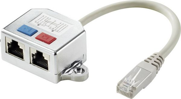 Produktbild: Renkforce RJ45 Netzwerk T-Adapter CAT 6 [2x RJ45-Buchse - 1x RJ45-Stecker] 15.00cm Metall