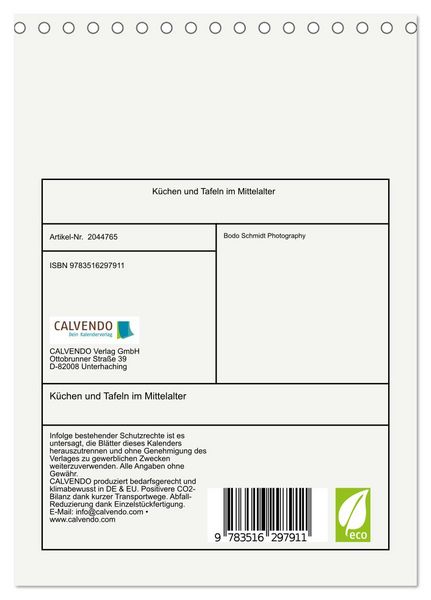 Produktbild: K&uuml;chen und Tafeln im Mittelalter (Tischkalender 2026 DIN A5 hoch), CALVENDO Monatskalender