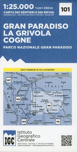 Produktbild: Carta n. 101 Gran Paradiso, la Grivola, Cogne 1:25.000. Carta dei sentieri e dei rifugi