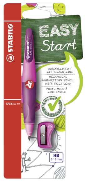 Produktbild: STABILO Ergonomischer Druck-Bleistift f&uuml;r Rechtsh&auml;nder -   EASYergo 3.15 in pink/lila - Einzelstift - inklusive 1 dicken Mine - H&auml;rtegrad HB & Spitzer