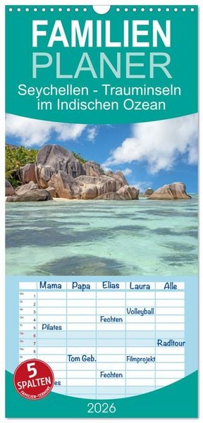 Produktbild: Familienplaner 2026 - Seychellen - Trauminseln im Indischen Ozean mit 5 Spalten (Wandkalender, 21 x 45 cm) CALVENDO
