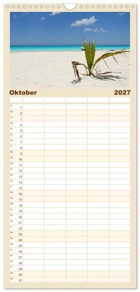 Produktbild: Familienplaner 2027 - Die sch&ouml;nsten Str&auml;nde Karibik mit 5 Spalten (Wandkalender, 21 x 45 cm) CALVENDO