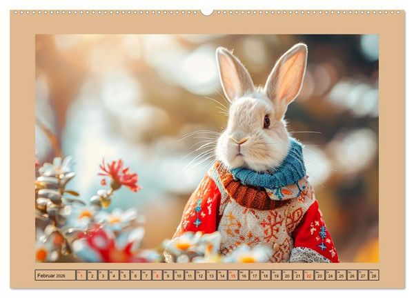 Produktbild: Kaninchen auf modischer Mission (Wandkalender 2026 DIN A2 quer), CALVENDO Monatskalender