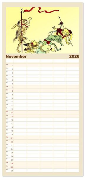 Produktbild: Familienplaner 2026 - Kawanabe Kyosai - Einhundert D&auml;monen mit 5 Spalten (Wandkalender, 21 x 45 cm) CALVENDO
