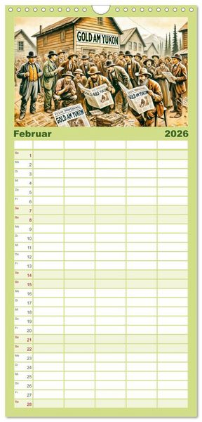 Produktbild: Familienplaner 2026 - Auf den Spuren des Goldes - Vom Goldrausch am Yukon River mit 5 Spalten (Wandkalender, 21 x 45 cm) CALVENDO