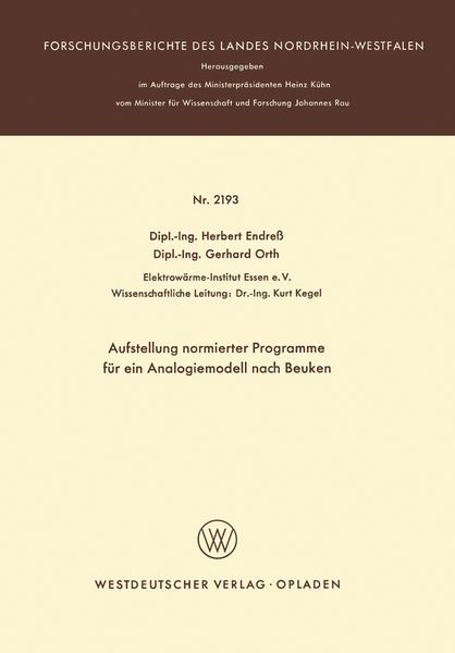 Produktbild: Aufstellung normierter Programme f&uuml;r ein Analogiemodell nach Beuken