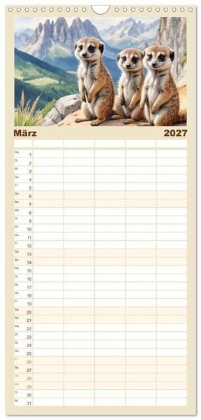Produktbild: Familienplaner 2027 - Erdm&auml;nnchen in Italien mit 5 Spalten (Wandkalender, 21 x 45 cm) CALVENDO