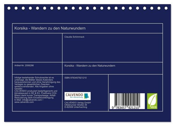 Produktbild: Korsika - Wandern zu den Naturwundern (Tischkalender 2026 DIN A5 quer), CALVENDO Monatskalender