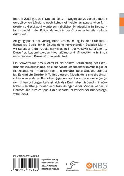 Produktbild: Einf&uuml;hrung eines Mindestlohnes in Deutschland. Eine Untersuchung unter besonderer Ber&uuml;cksichtigung der Hotelbranche