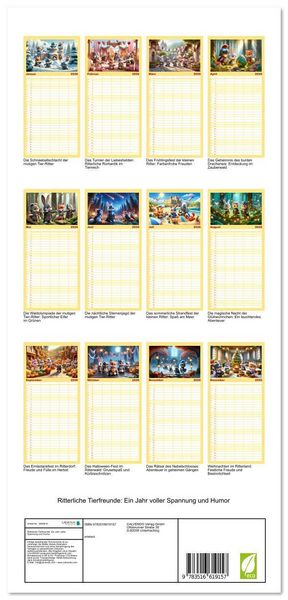 Produktbild: Familienplaner 2026 - Ritterliche Tierfreunde: Ein Jahr voller Spannung und Humor mit 5 Spalten (Wandkalender, 21 x 45 cm) CALVENDO