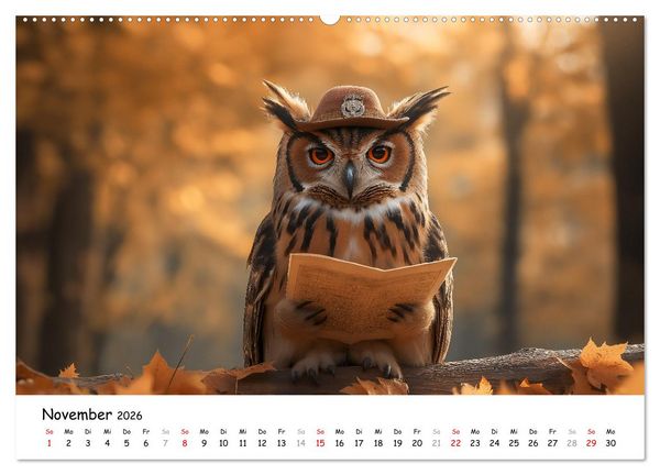 Produktbild: Eulen im Wald - Die geheimen Jobs und Aufgaben (Wandkalender 2026 DIN A2 quer), CALVENDO Monatskalender