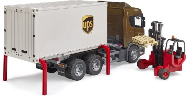 Bruder - Scania Super 560R UPS Logistik-LKW mit Mitnahmestapler