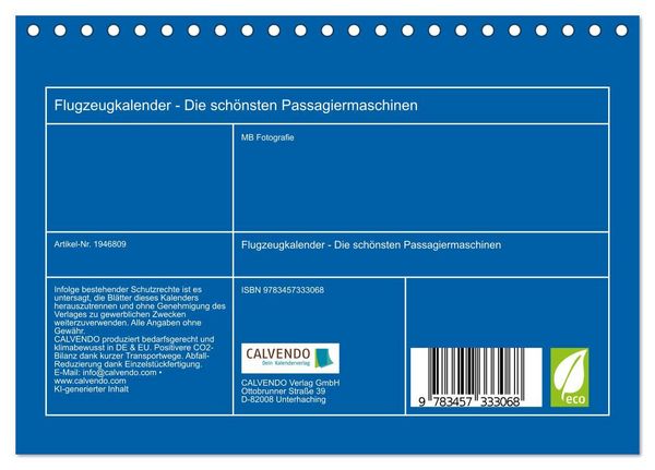 Produktbild: Flugzeugkalender - Die sch&ouml;nsten Passagiermaschinen (Tischkalender 2026 DIN A5 quer), CALVENDO Monatskalender