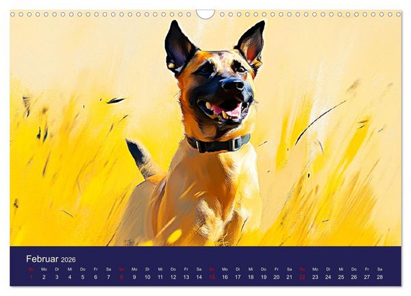 Produktbild: Loyaler Malinois. Belgische Sch&auml;ferhunde im Aquarell-Stil (Wandkalender 2026 DIN A3 quer), CALVENDO Monatskalender