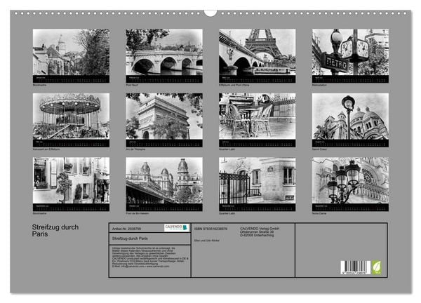Produktbild: Streifzug durch Paris (Wandkalender 2026 DIN A2 quer), CALVENDO Monatskalender