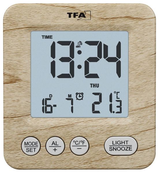 Produktbild: TFA Dostmann 60.2567.08 Funk Wecker Holz, Braun Alarmzeiten 1