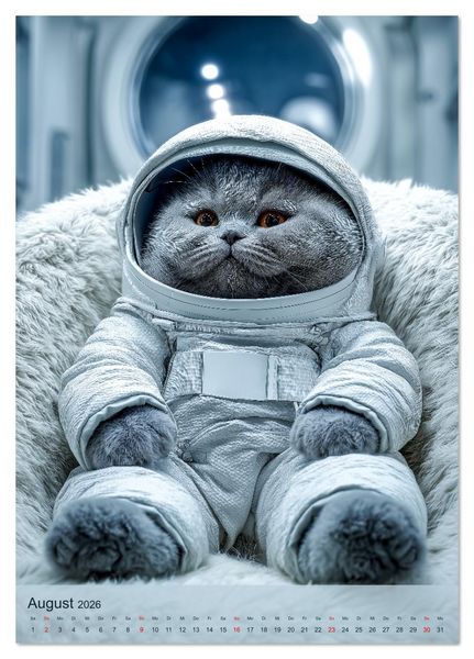Produktbild: Katzen im Weltall - lustiger Katzenkalender f&uuml;r Kinder, Familien und Katzenliebhaber (Tischkalender 2026 DIN A5 hoch), CALVENDO Monatskalender