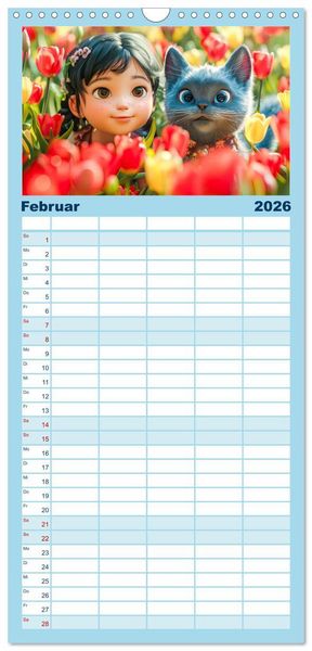 Produktbild: Familienplaner 2026 - Lina und die Katzen - Magische Abenteuer in niedlichen Szenen mit 5 Spalten (Wandkalender, 21 x 45 cm) CALVENDO
