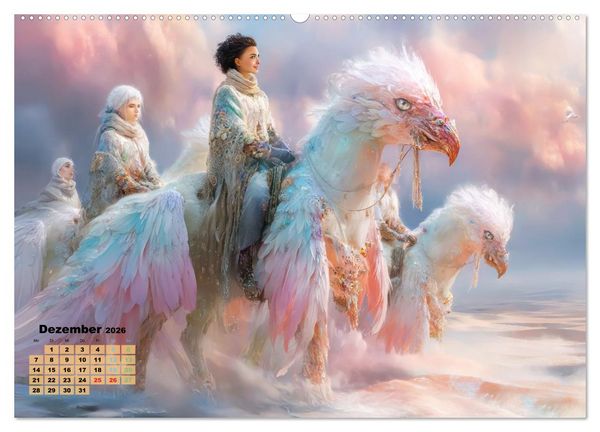 Produktbild: Ritte auf Fantasiekreaturen - Durch W&uuml;stenlandschaft (Wandkalender 2026 DIN A2 quer), CALVENDO Monatskalender