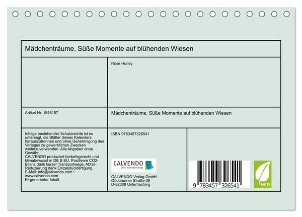 Produktbild: M&auml;dchentr&auml;ume. S&uuml;&szlig;e Momente auf bl&uuml;henden Wiesen (Tischkalender 2026 DIN A5 quer), CALVENDO Monatskalender