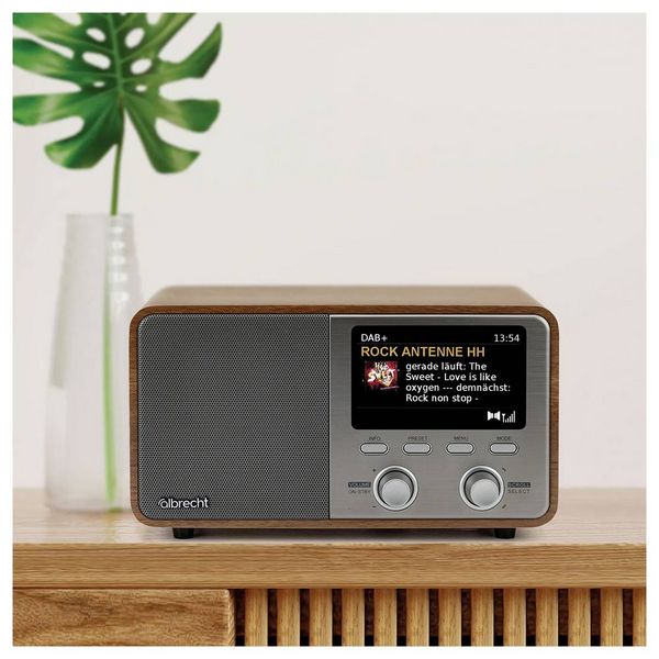 Produktbild: Albrecht DR 760 Tischradio DAB+, UKW DAB+, AUX, Bluetooth&reg; Echtholzgeh&auml;use, Inkl. Lautsprecherbox Holz, Braun, Silber