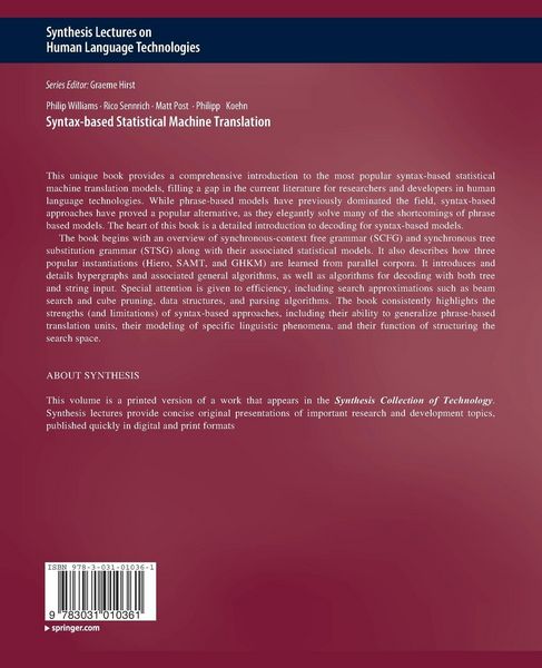 Produktbild: Syntax-based Statistical Machine Translation