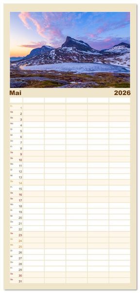 Produktbild: Familienplaner 2026 - Vom S&uuml;dkap zum Nordkap mit 5 Spalten (Wandkalender, 21 x 45 cm) CALVENDO
