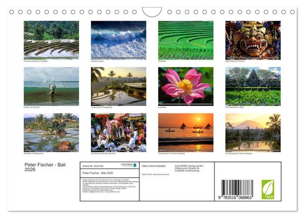 Produktbild: Peter Fischer - Bali 2026 (Wandkalender 2026 DIN A4 quer), CALVENDO Monatskalender