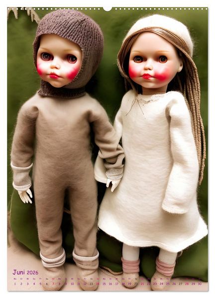 Produktbild: Warm angezogen KI Puppenkinder in Wollkleidung (hochwertiger Premium Wandkalender 2026 DIN A2 hoch), Kunstdruck in Hochglanz