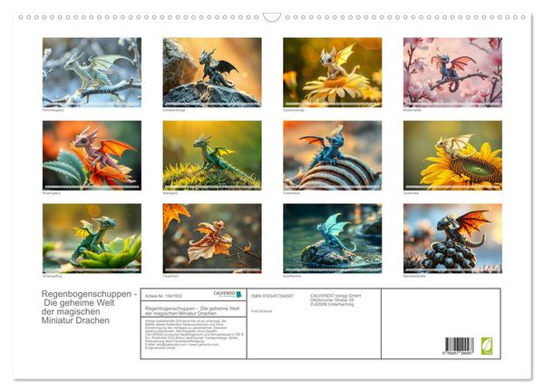 Produktbild: Regenbogenschuppen - Die geheime Welt der magischen Miniatur Drachen (Wandkalender 2026 DIN A2 quer), CALVENDO Monatskalender