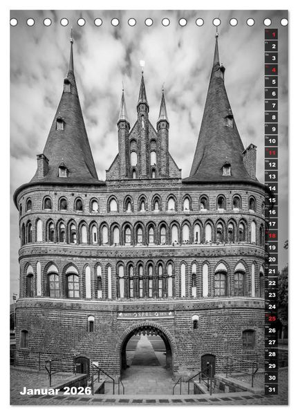 Produktbild: L&Uuml;BECK Monochrome Momente (Tischkalender 2026 DIN A5 hoch), CALVENDO Monatskalender