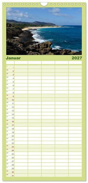 Produktbild: Familienplaner 2027 - Hawaii - Oahu - Maui mit 5 Spalten (Wandkalender, 21 x 45 cm) CALVENDO