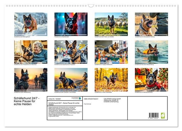 Produktbild: Sch&auml;ferhund 24/7 - Keine Pause f&uuml;r echte Helden (Wandkalender 2026 DIN A2 quer), CALVENDO Monatskalender
