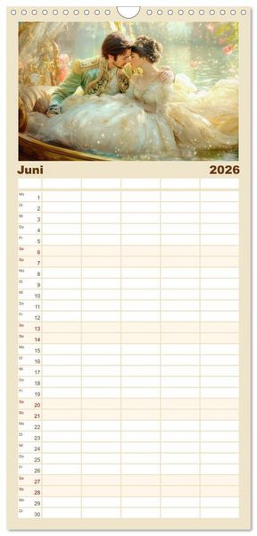 Produktbild: Familienplaner 2026 - Zarte anmutige Romanzen mit 5 Spalten (Wandkalender, 21 x 45 cm) CALVENDO