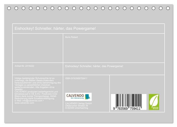 Produktbild: Eishockey! Schneller, h&auml;rter, das Powergame! (Tischkalender 2027 DIN A5 quer), CALVENDO Monatskalender