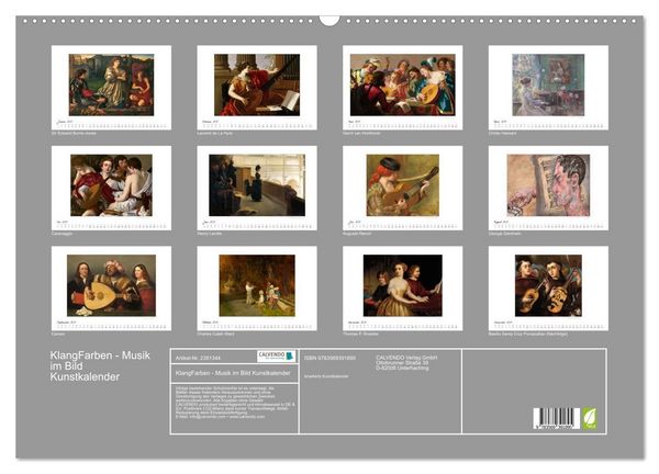 Produktbild: KlangFarben - Musik im Bild Kunstkalender (Wandkalender 2027 DIN A2 quer), CALVENDO Monatskalender