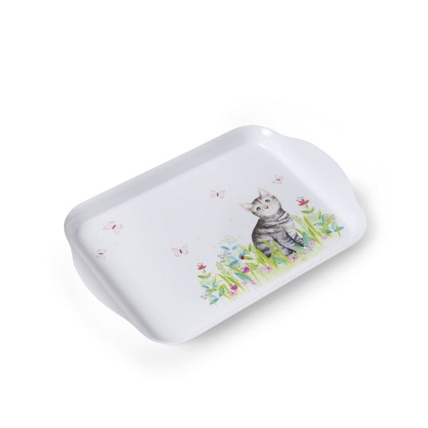 Produktbild: Melamintablett "Katze im Blumengarten"