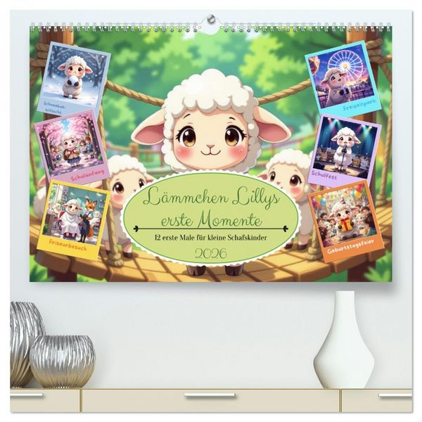 Produktbild: L&auml;mmchen Lillys erste Momente (hochwertiger Premium Wandkalender 2026 DIN A2 quer), Kunstdruck in Hochglanz