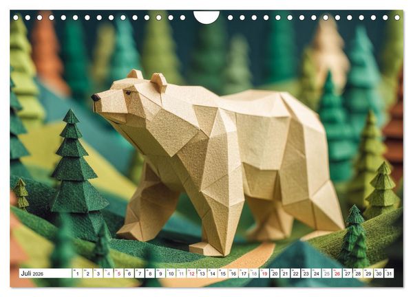 Produktbild: Origami Zoo - Bunter Tierkalender f&uuml;r Kinder und Familien (Wandkalender 2026 DIN A4 quer), CALVENDO Monatskalender