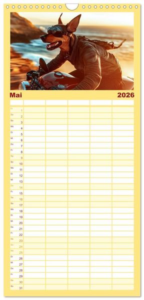 Produktbild: Familienplaner 2026 - S&uuml;&szlig;e Hunde cruisen - durch das Jahr mit dem Hundekalender mit 5 Spalten (Wandkalender, 21 x 45 cm) CALVENDO