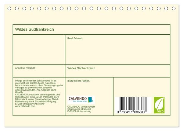 Produktbild: Wildes S&uuml;dfrankreich (Tischkalender 2026 DIN A5 quer), CALVENDO Monatskalender