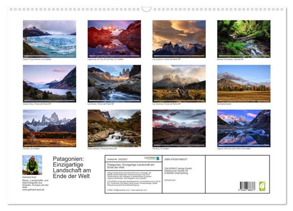 Produktbild: Patagonien: Einzigartige Landschaft am Ende der Welt (Wandkalender 2026 DIN A2 quer), CALVENDO Monatskalender