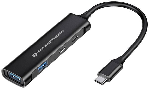 Conceptronic HUBBIES12B 4 Port USB-C® (USB 3.2 Gen 2) Multiport Hub Schwarz