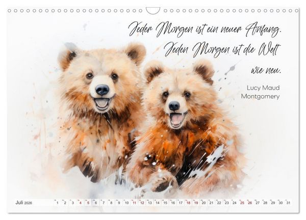 Produktbild: MOTIVATION Spr&uuml;che mit s&uuml;&szlig;en Tierkindern (Wandkalender 2026 DIN A3 quer), CALVENDO Monatskalender