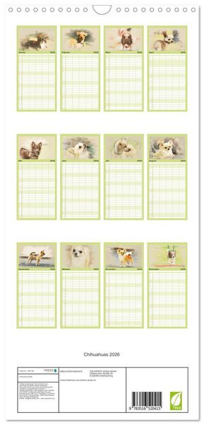 Produktbild: Familienplaner 2026 - Chihuahuas 2026 mit 5 Spalten (Wandkalender, 21 x 45 cm) CALVENDO