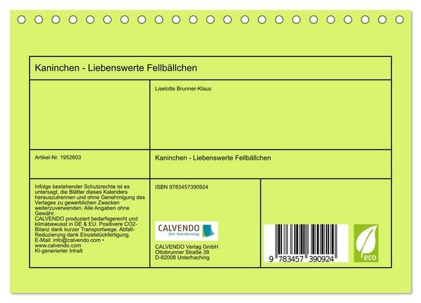 Produktbild: Kaninchen - Liebenswerte Fellb&auml;llchen (Tischkalender 2026 DIN A5 quer), CALVENDO Monatskalender