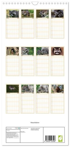 Produktbild: Familienplaner 2026 - Waschb&auml;ren mit 5 Spalten (Wandkalender, 21 x 45 cm) CALVENDO